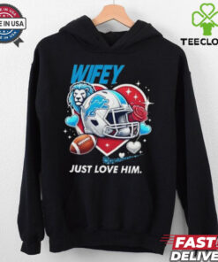 Hubby Wifey just love him her Detroit Lions helmet shirt
