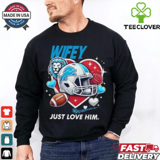 Hubby Wifey just love him her Detroit Lions helmet shirt