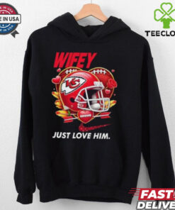 Hubby Wifey just love him her Kansas City Chiefs helmet shirt