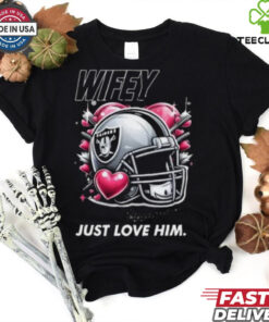 Hubby Wifey just love him her Las Vegas Raiders helmet shirt