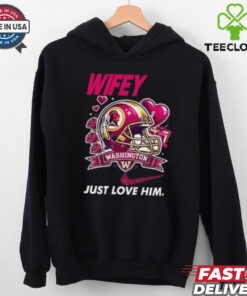 Hubby Wifey just love him her Washington Commanders helmet shirt