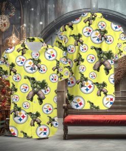 Hulk Marvel Avengers Fashion Hawaiian Button Up Shirt Mens Pittsburgh Steelers