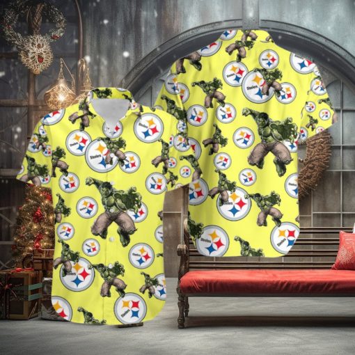 Hulk Marvel Avengers Fashion Hawaiian Button Up Shirt Mens Pittsburgh Steelers