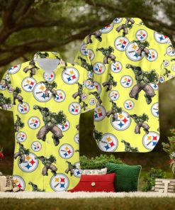 Hulk Marvel Avengers Fashion Hawaiian Button Up Shirt Mens Pittsburgh Steelers