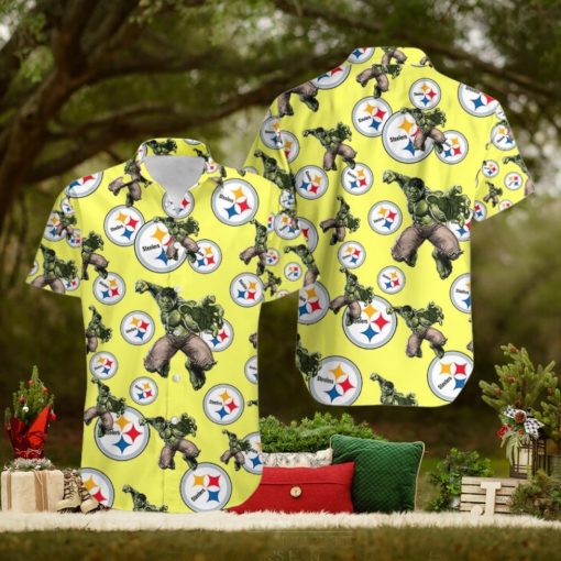 Hulk Marvel Avengers Fashion Hawaiian Button Up Shirt Mens Pittsburgh Steelers