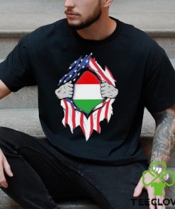 Hungarian American Flags Hands Ripping Flag on Chest Shirt