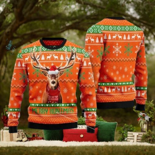 Hunting Christmas Merry Huntmas Deer Christmas Pattern Orange Hunting Christmas Ugly Sweater