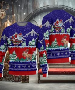 Hunting Christmas Moose Hunter Santa Blue Hunting Christmas Ugly Sweater