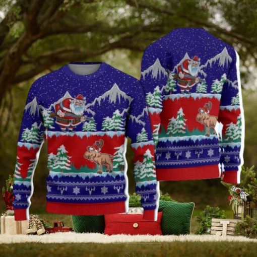 Hunting Christmas Moose Hunter Santa Blue Hunting Christmas Ugly Sweater