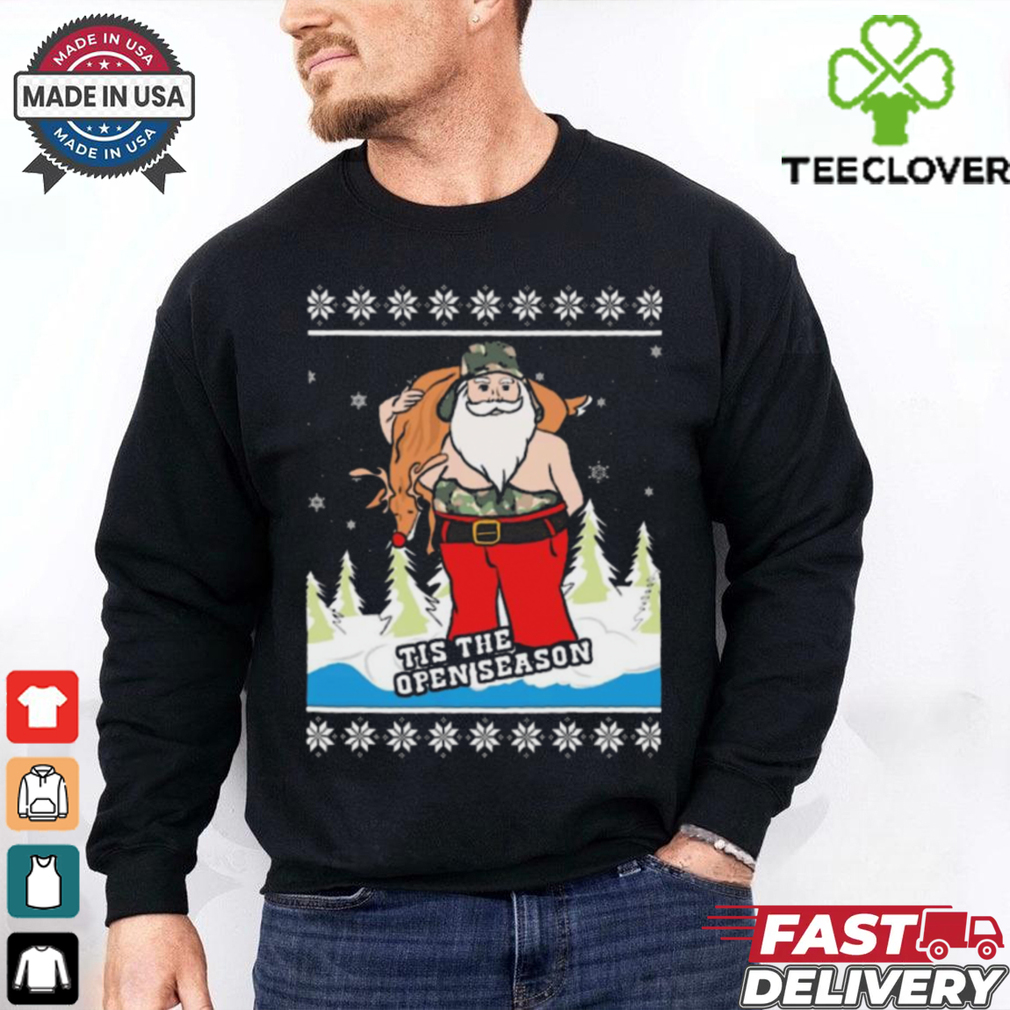 Hunting Santa Tis The Open Season Ugly Christmas Sweaters 2024 t shirt Hunting Santa Tis The Open Season Ugly Christmas Sweaters 2024 t shirt