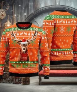 Hunting Ugly Christmas Merry Huntmas Deer Christmas Pattern Orange Christmas Ugly Sweater 3D Gift For Men And Women