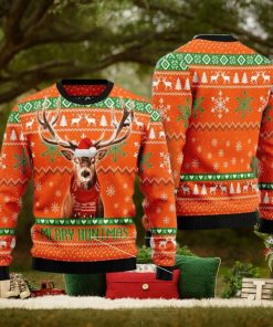 Hunting Ugly Christmas Merry Huntmas Deer Christmas Pattern Orange Christmas Ugly Sweater 3D Gift For Men And Women