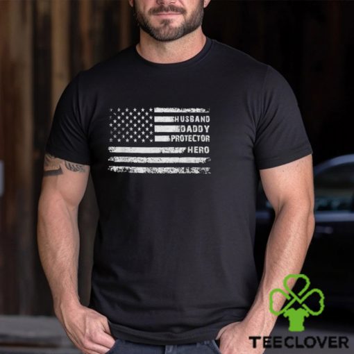 Husband Daddy Protector Hero Fathers Day Camo American Flag T Shirt