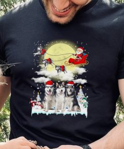 Husky Dog Hat Santa Sleigh Christmas Shirt