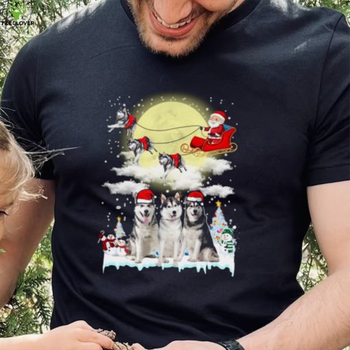 Husky Dog Hat Santa Sleigh Christmas Shirt