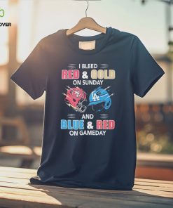 I Bleed Red Gold On Sunday Hat And Blue Red On Gameday T shirt For Fans