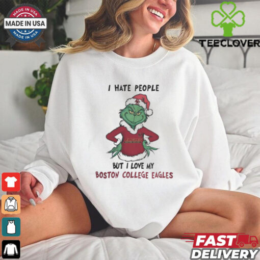 I Hate People But I Love My Boston College Eagles Grinch Merry Christmas Shirt