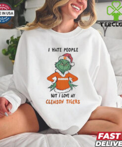 I Hate People But I Love My Clemson Tigers Grinch Merry Christmas Shirt