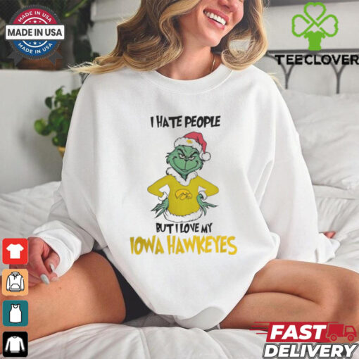 I Hate People But I Love My Iowa Hawkeyes Grinch Merry Christmas Shirt