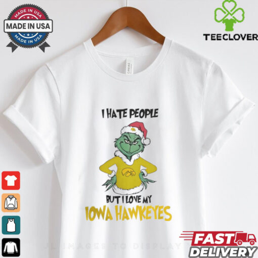 I Hate People But I Love My Iowa Hawkeyes Grinch Merry Christmas Shirt