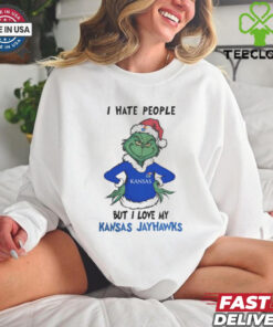 I Hate People But I Love My Kansas Jayhawks Grinch Merry Christmas Shirt
