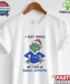 I Hate People But I Love My Kansas Jayhawks Grinch Merry Christmas Shirt