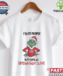 I Hate People But I Love My Louisiana Ragin' Cajuns Grinch Merry Christmas Shirt