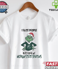 I Hate People But I Love My Michigan State Spartans Grinch Merry Christmas Shirt