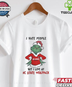 I Hate People But I Love My NC State Wolfpack Grinch Merry Christmas Shirt