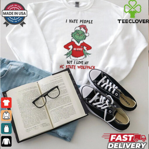 I Hate People But I Love My NC State Wolfpack Grinch Merry Christmas Shirt