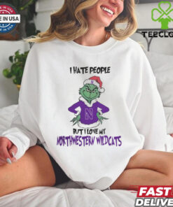 I Hate People But I Love My Northwestern Wildcats Grinch Merry Christmas Shirt