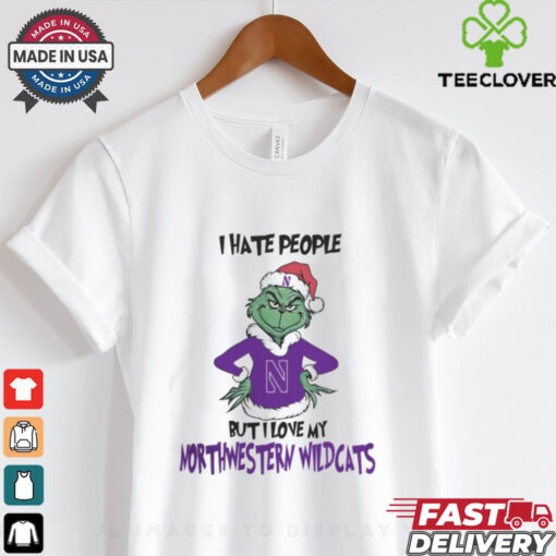 I Hate People But I Love My Northwestern Wildcats Grinch Merry Christmas Shirt