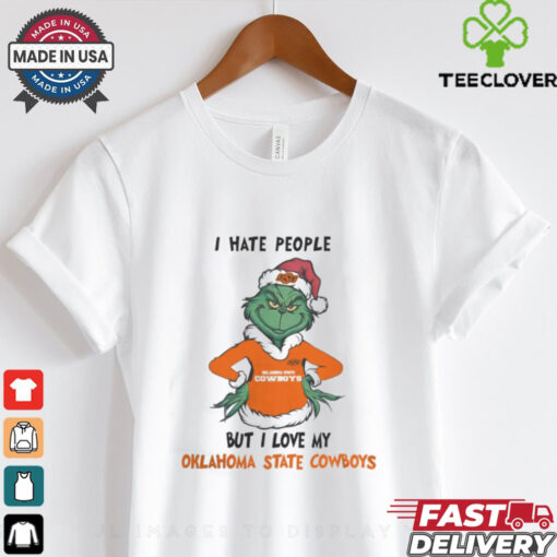 I Hate People But I Love My Oklahoma State Cowboys Grinch Merry Christmas Shirt
