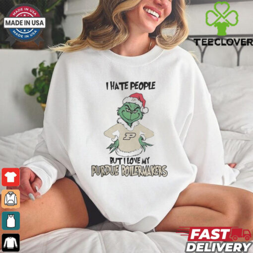 I Hate People But I Love My Purdue Boilermakers Grinch Merry Christmas Shirt