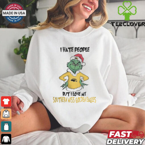 I Hate People But I Love My Southern Miss Golden Eagles Grinch Merry Christmas Shirt