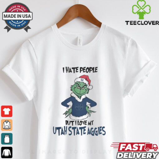 I Hate People But I Love My Utah State Aggies Grinch Merry Christmas Shirt
