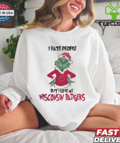 I Hate People But I Love My Wisconsin Badgers Grinch Merry Christmas Shirt