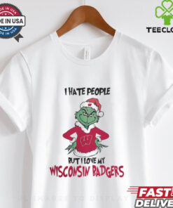 I Hate People But I Love My Wisconsin Badgers Grinch Merry Christmas Shirt