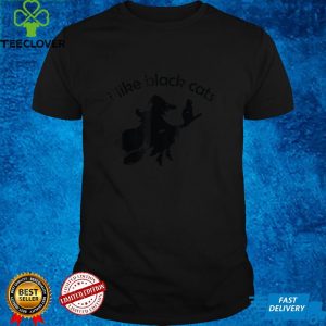 I Like Black Cats Witch on Broom with Cat Halloween T Shirt