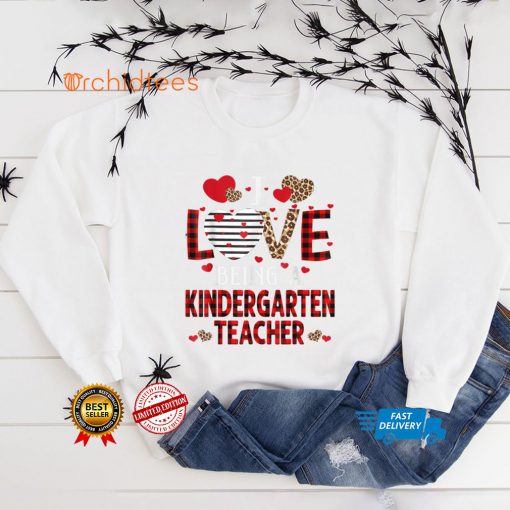 I Love Being A Kindergarten Teacher Red Plaid Valentines T Shirt tee