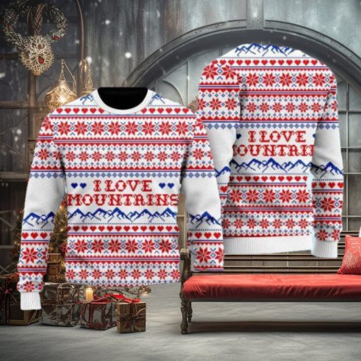 I Love Mountains Pattern Ugly Christmas Sweater Gift Knitting Sweater