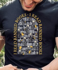 I Read Banned Books Librarian Halloween Skeleton Reader Tee T Shirt