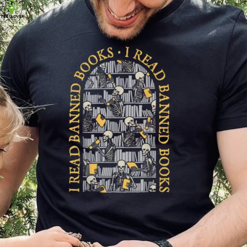 I Read Banned Books Librarian Halloween Skeleton Reader Tee T Shirt