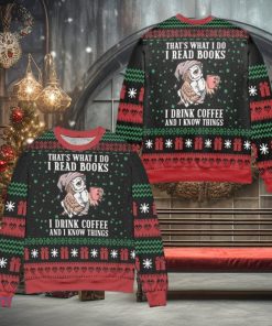 I Read Books And I Know Things Owl Snowflake Pattern Ugly Christmas Sweater – Black Red