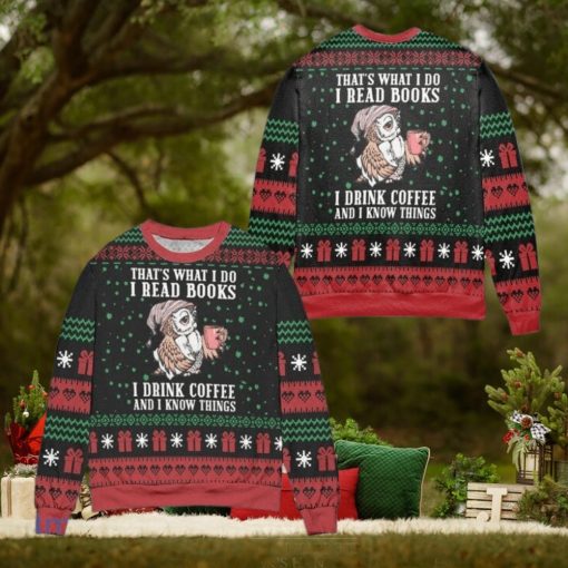 I Read Books And I Know Things Owl Snowflake Pattern Ugly Christmas Sweater – Black Red