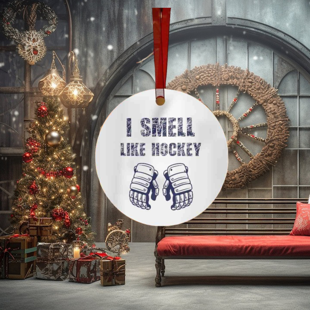 I Smell Like Hockey Round Metal Christmas Ornament I Smell Like Hockey Round Metal Christmas Ornament
