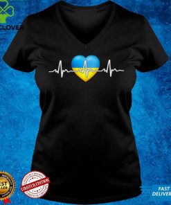 I Stand With Ukraine Heartbeat Ukrainian Flag with Heart T Shirt