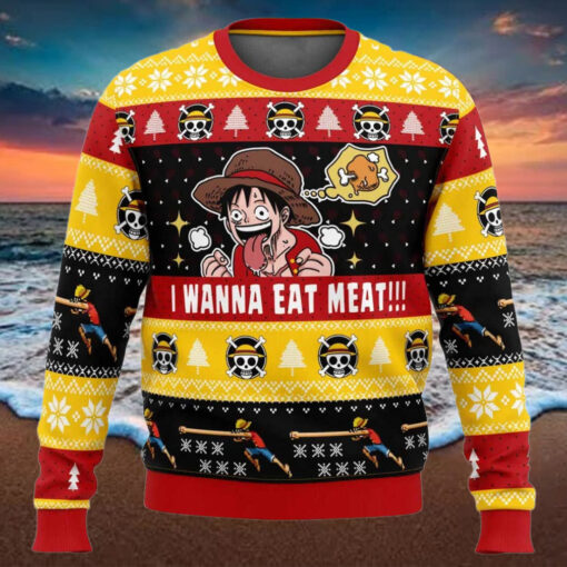 I Want To Eat Meat Luffy Ugly Christmas Sweater