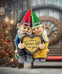 I Want To Grow Old With You, Couple Gift, Personalized Acrylic Ornament, Old Garden Gnome Couple Ornament, Christmas Gift