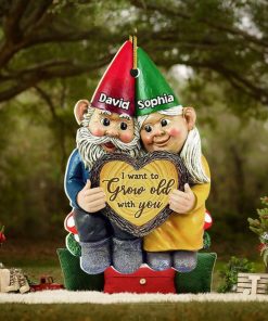 I Want To Grow Old With You, Couple Gift, Personalized Acrylic Ornament, Old Garden Gnome Couple Ornament, Christmas Gift